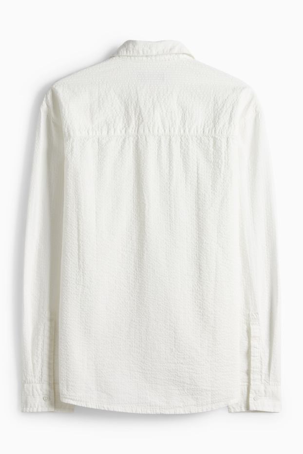 Uomo - Camicia - relaxed fit - collo all'italiana - tessuto tramato - bianco