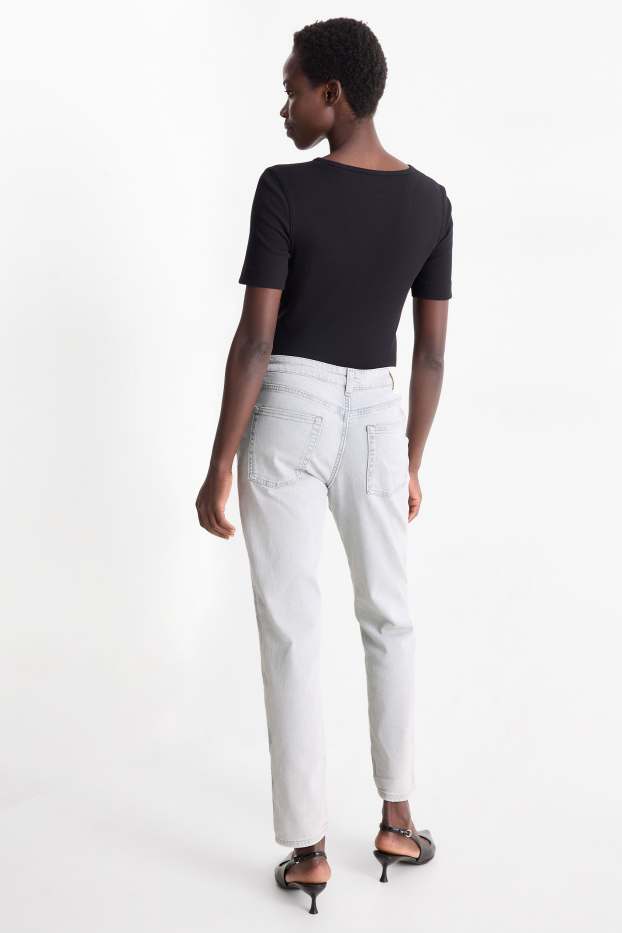 Femmes - Boyfriend jean - mid waist - à fleurs - jean gris clair