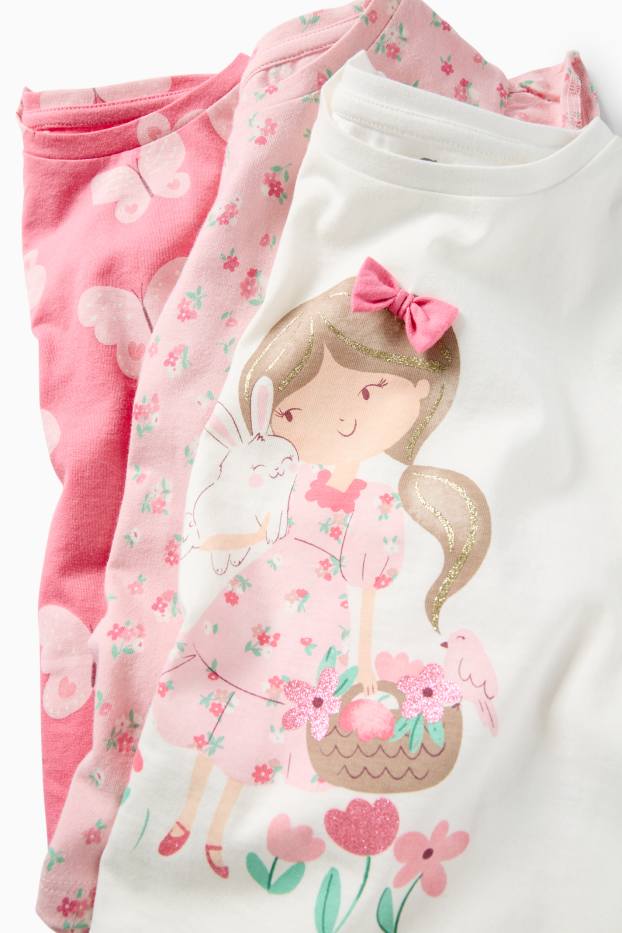 Děti - dívky - Multipack 3 ks - dívka a motýli - tričko s krátkým rukávem - bílá/růžová