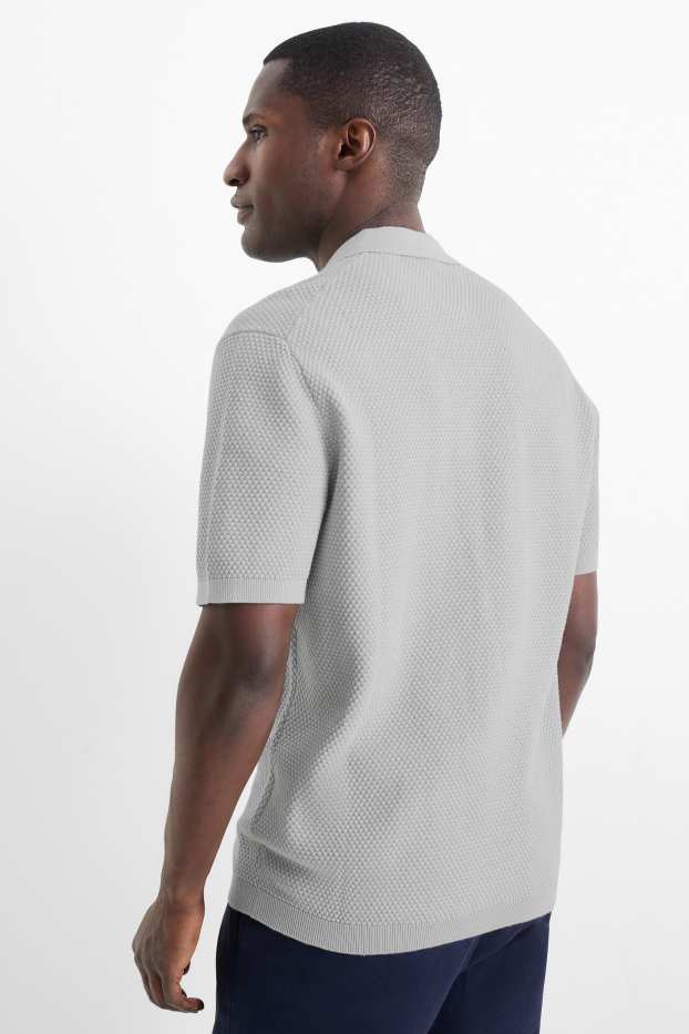 Herren - Strick-Poloshirt - Regular Fit - strukturiert - grau