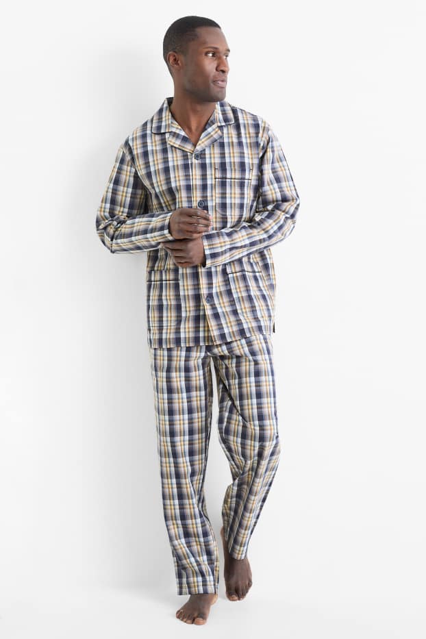 Bărbați - Pijama - în carouri - albastru