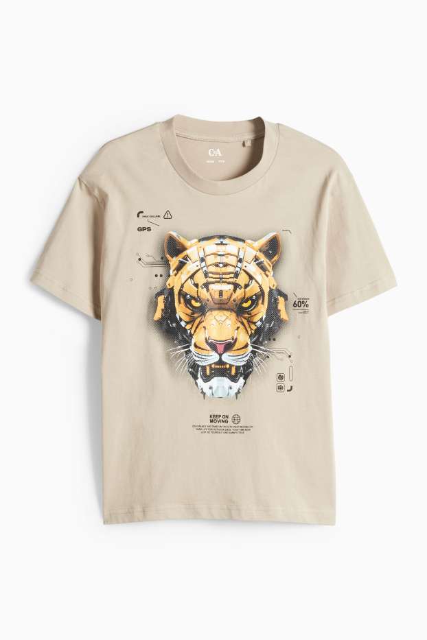 Kinder Jungen - Tiger - Kurzarmshirt - beige