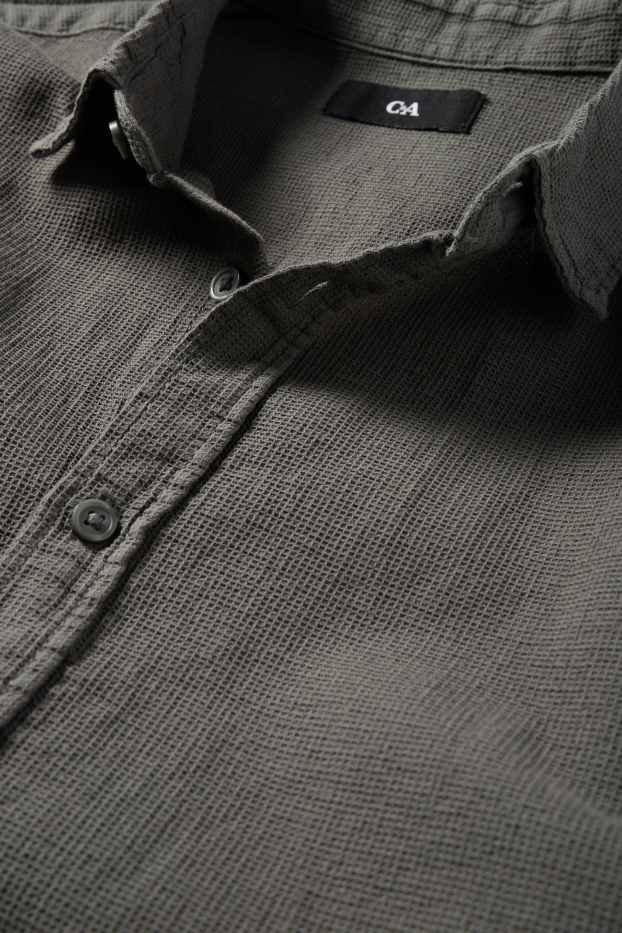 Bărbați - Cămașă - regular fit - guler Kent - structurată - verde închis