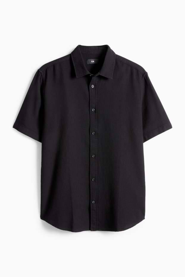 Bărbați - Cămașă - regular fit - guler Kent - structurată - negru