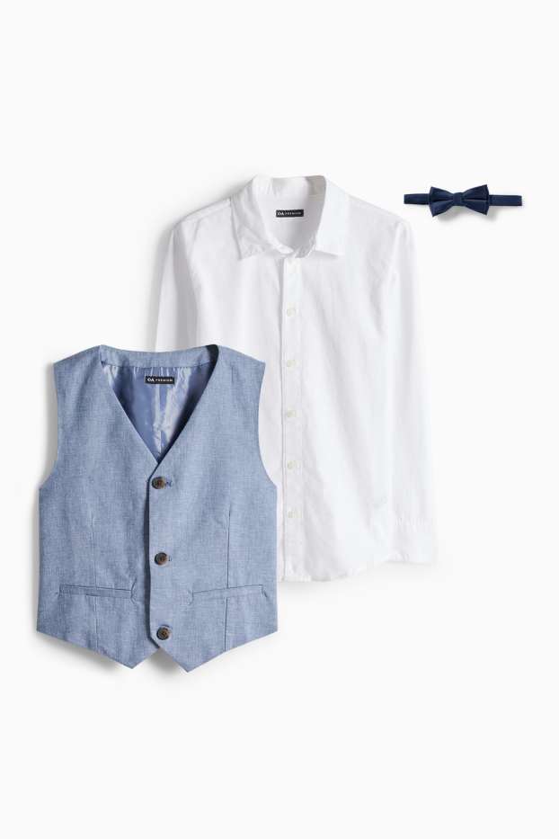 Kinder Jungen - Set - Hemd, Weste und Fliege - 3 teilig - festlich - blau / weiss