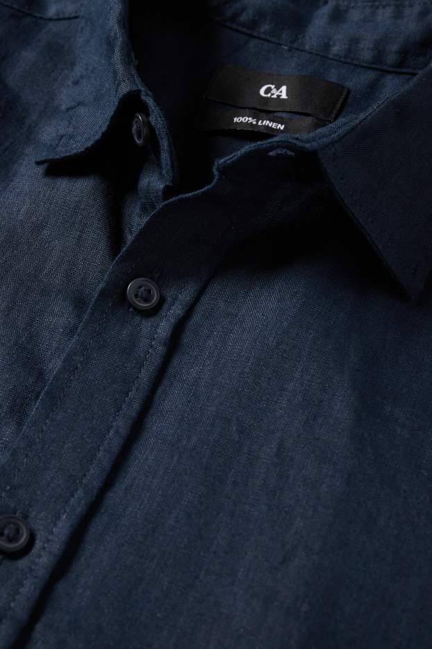 Men - Linen shirt - regular fit - kent collar - dark blue