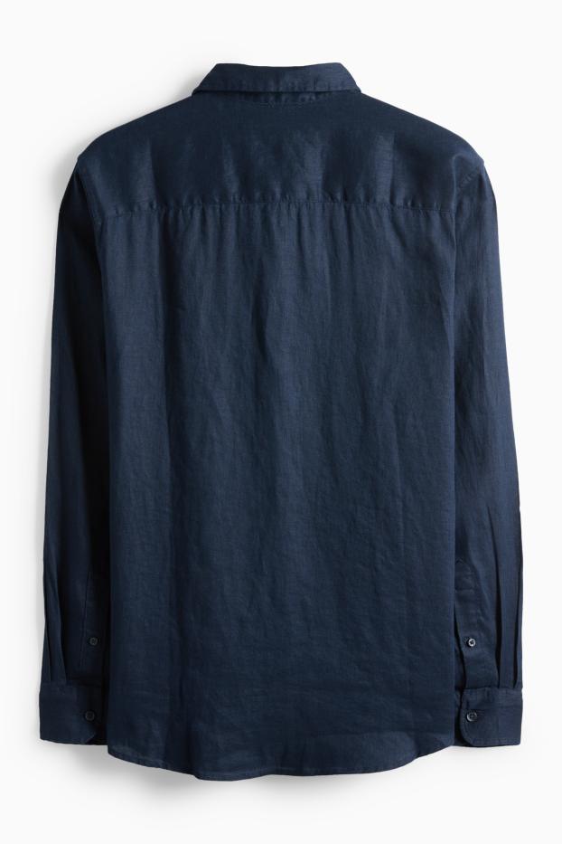 Men - Linen shirt - regular fit - kent collar - dark blue