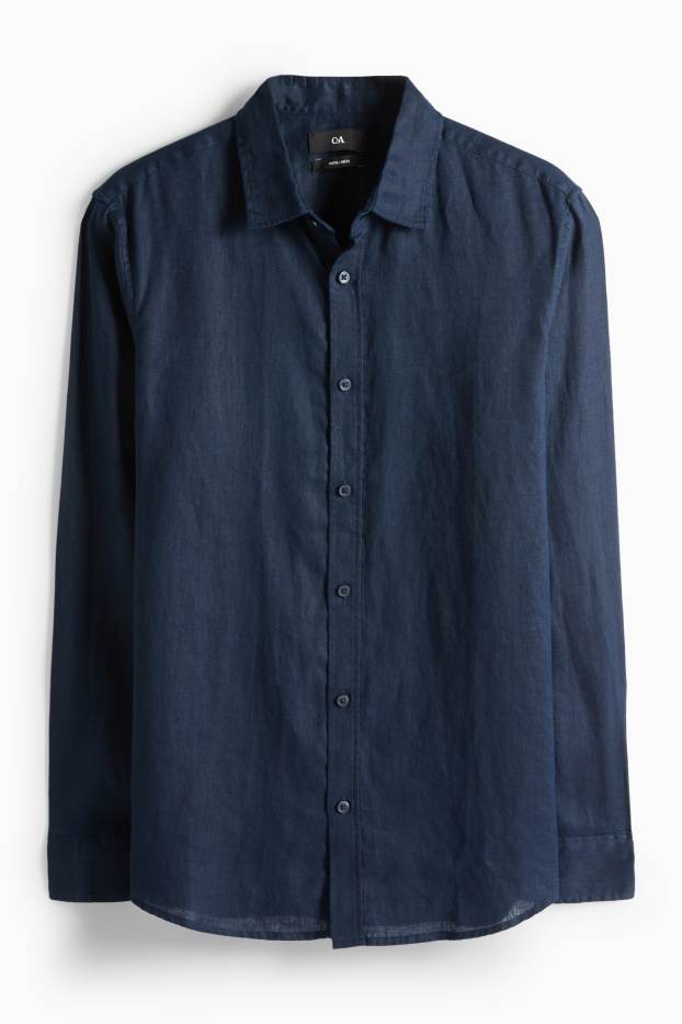 Men - Linen shirt - regular fit - kent collar - dark blue