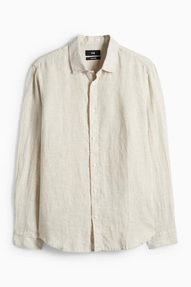 Men - Linen shirt - regular fit - Kent collar - beige