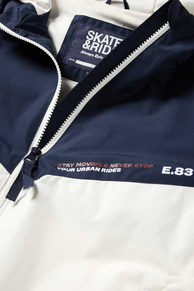 Enfants garçons - Veste à capuche - finition déperlante - bleu foncé / blanc crème