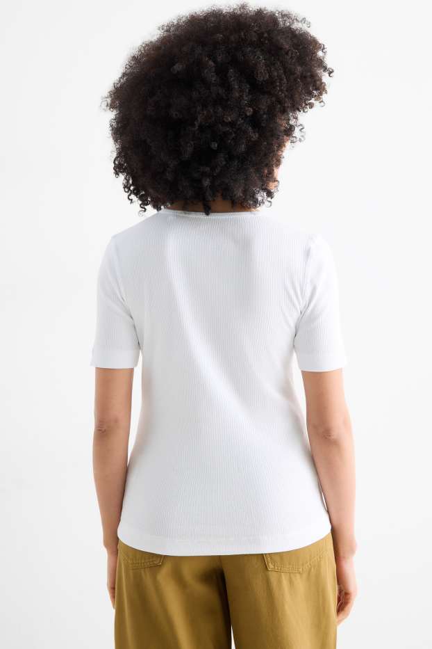 Dames - T-shirt - slim fit - ribstof - wit