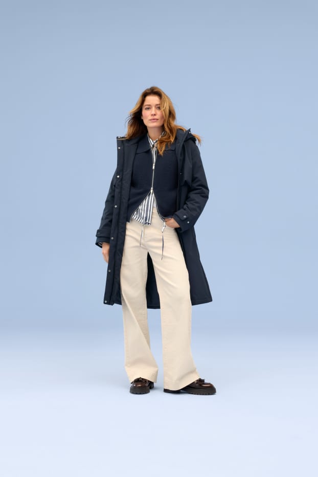 Dames - Pantalon met ceintuur - high waist - wide leg - licht beige