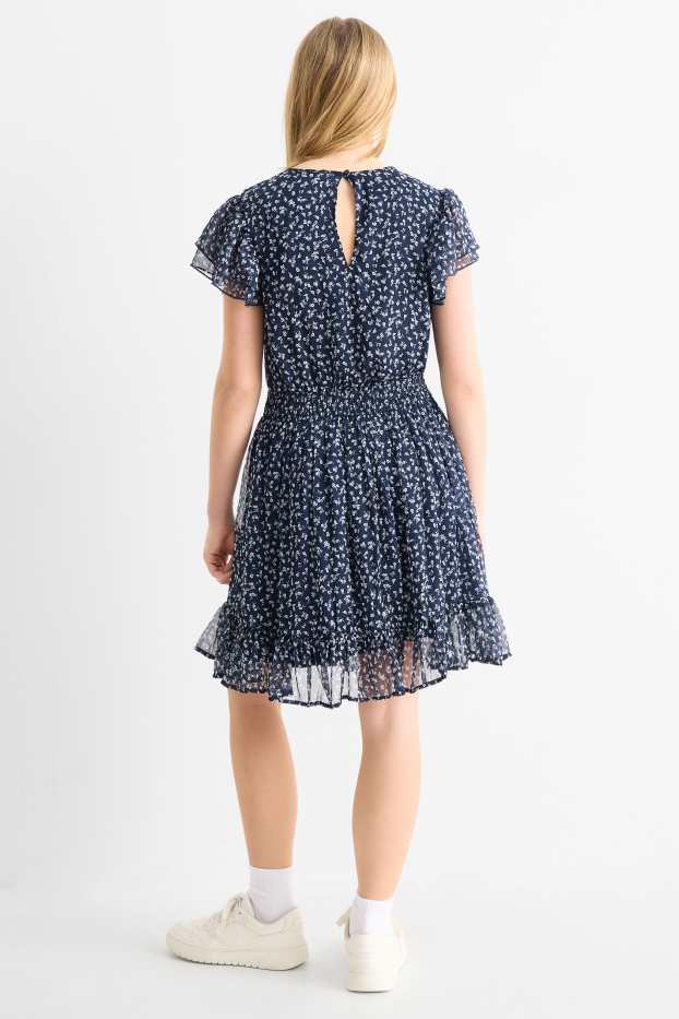 Bambine - Vestito di chiffon - a fiori - blu scuro