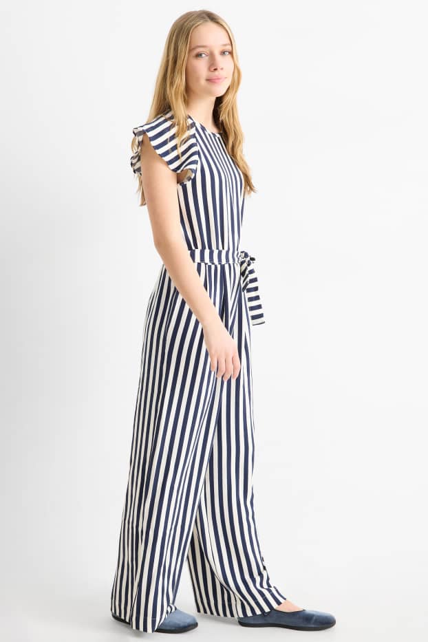 Bambine - Tuta - a righe - tessuto tramato - blu scuro / bianco crema