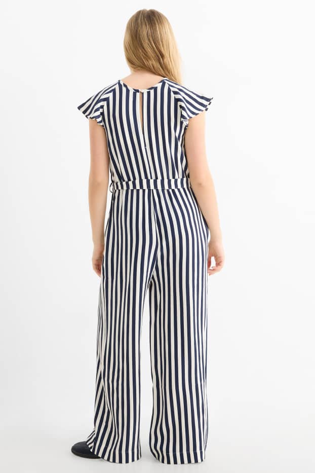 Bambine - Tuta - a righe - tessuto tramato - blu scuro / bianco crema