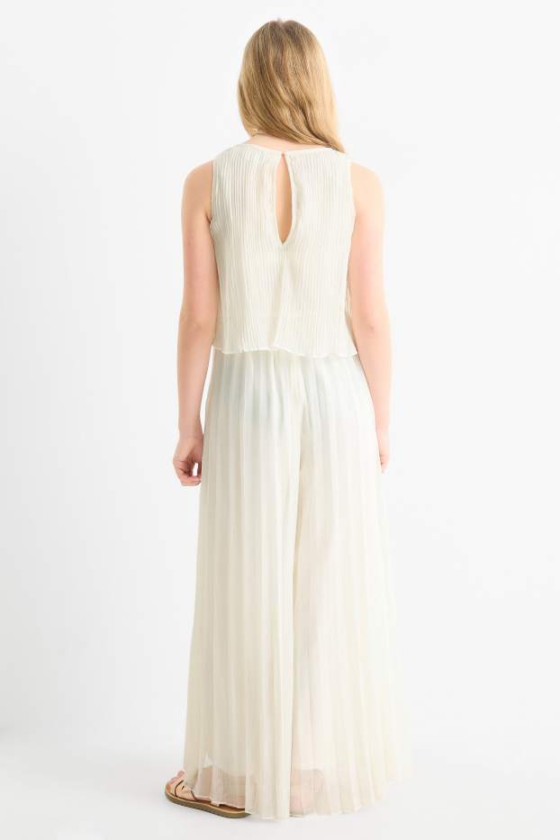 Kinder Mädchen - Plissee-Jumpsuit - Glanz-Effekt - cremeweiss