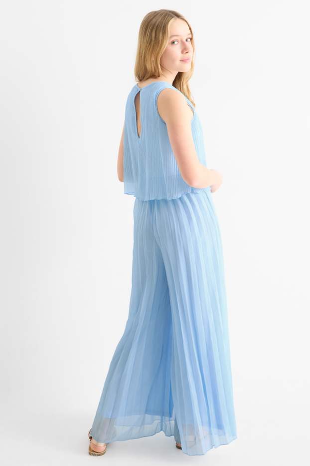 Kinder Mädchen - Plissee-Jumpsuit - Glanz-Effekt - hellblau