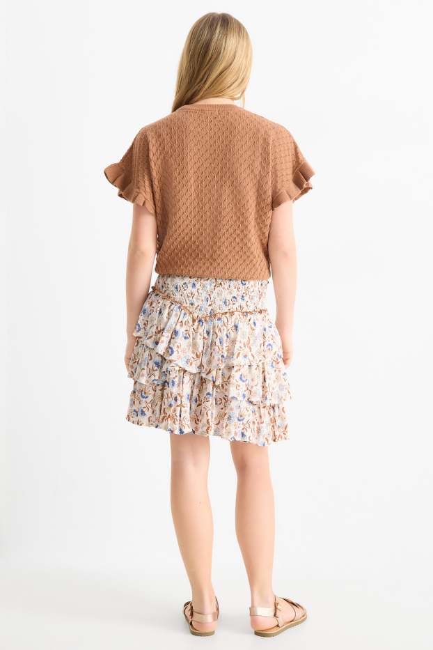 Kinder Mädchen - Blume - Rock - Glanz-Effekt - cremeweiss