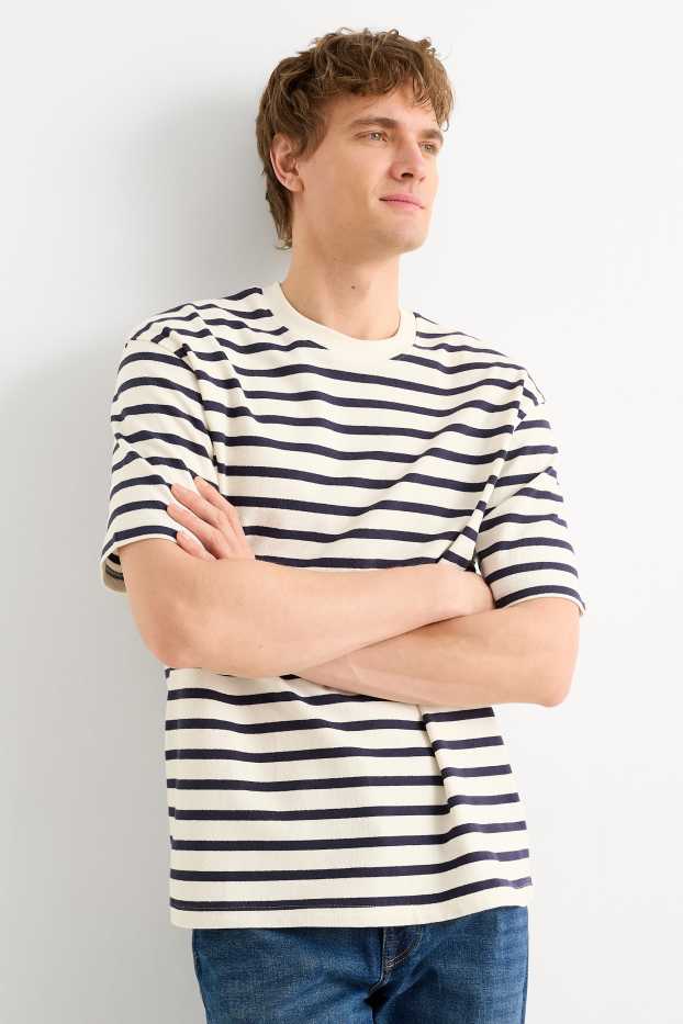 Hommes - T-shirt - relaxed fit - à rayures - finition texturée - blanc crème