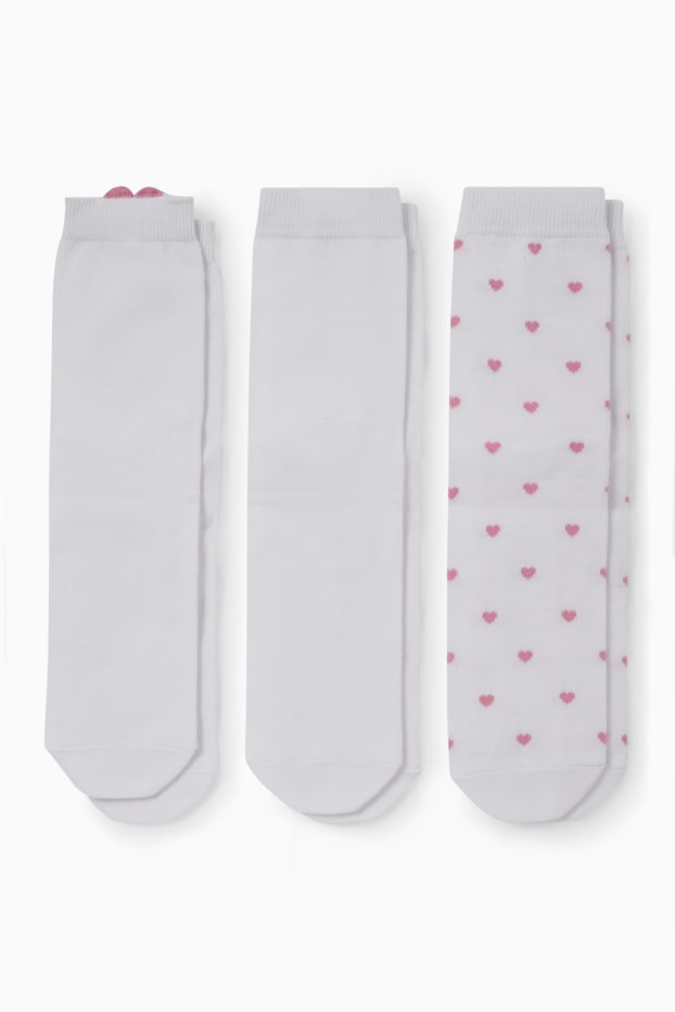 Dámské - Multipack 3 ks - ponožky s motivem - srdíčka - bílá