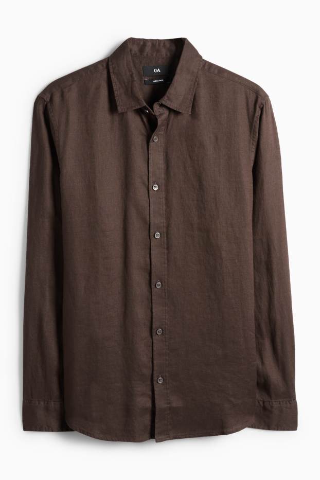 Herren - Leinenhemd - Regular Fit - Kent - dunkelbraun