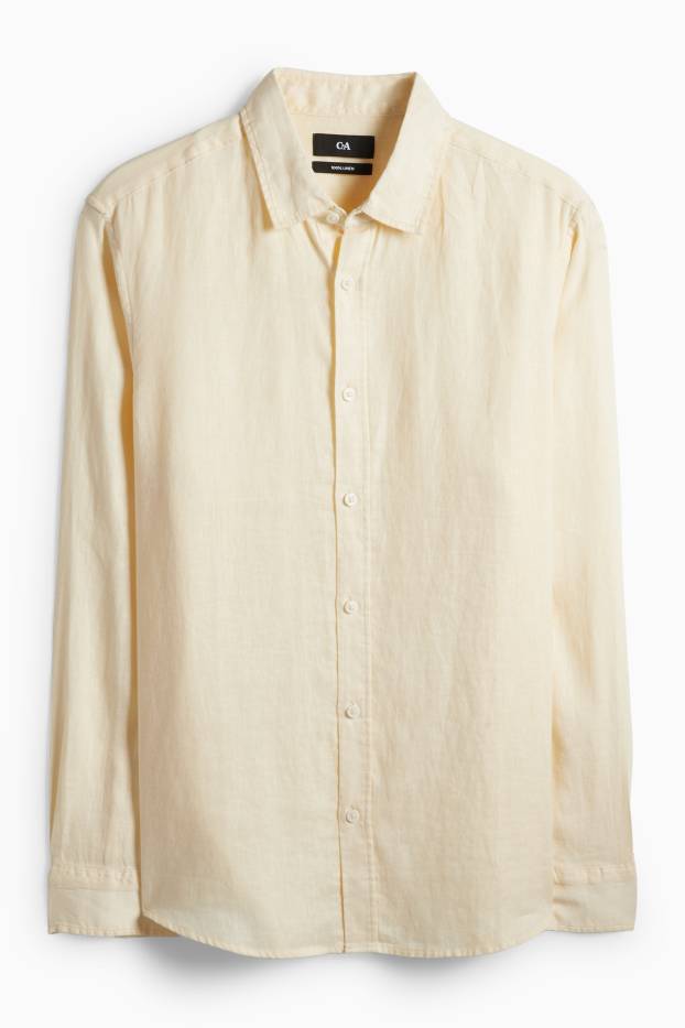 Home - Camisa de lli - regular fit - Kent - groc clar