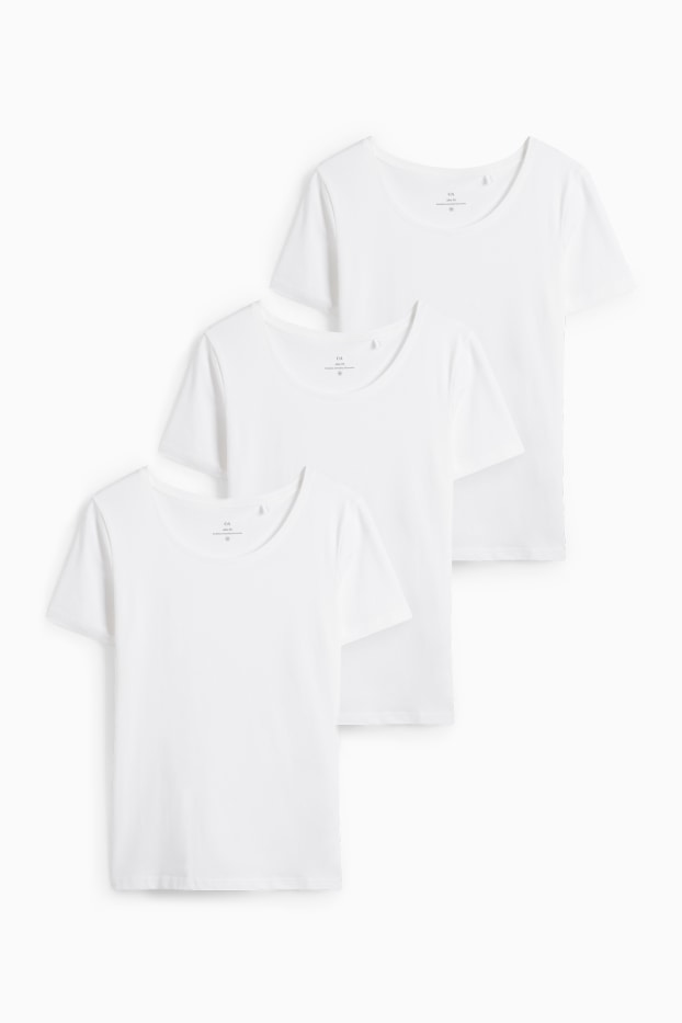 Damen - Multipack 3er - Basic-T-Shirt - Slim Fit - weiss