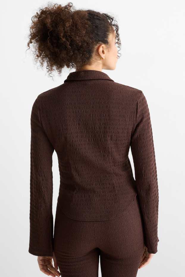 Donna - Camicetta - arricciature - marrone scuro