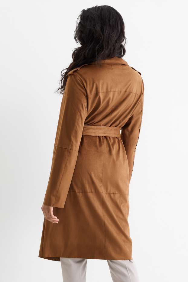 Donna - Trench - similpelle scamosciata - marrone
