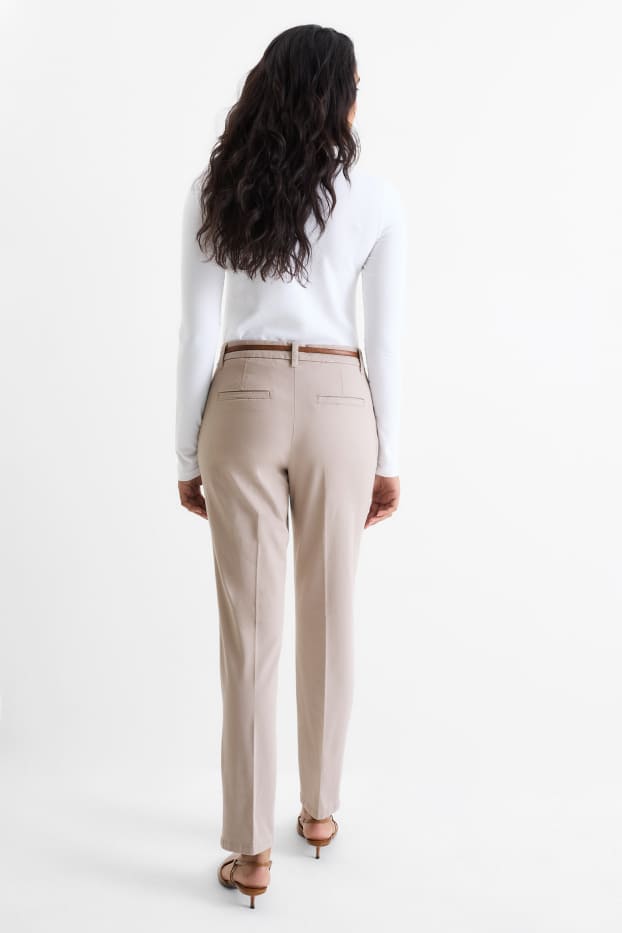 Femmes - Pantalon de toile à ceinture - midwaist - tapered fit - beige clair
