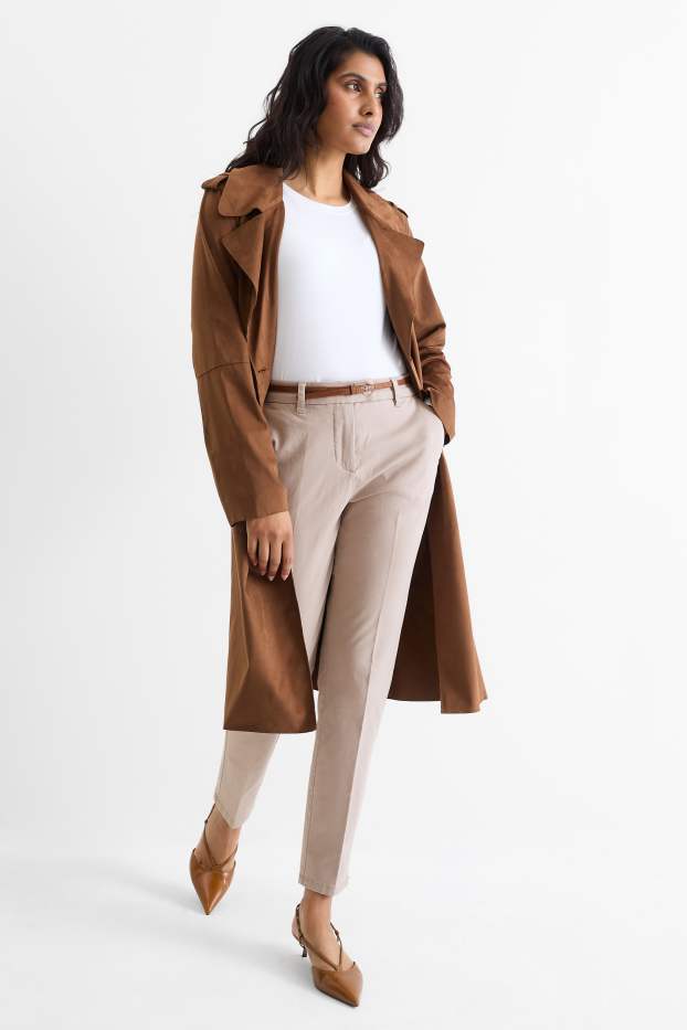 Femmes - Pantalon de toile à ceinture - midwaist - tapered fit - beige clair