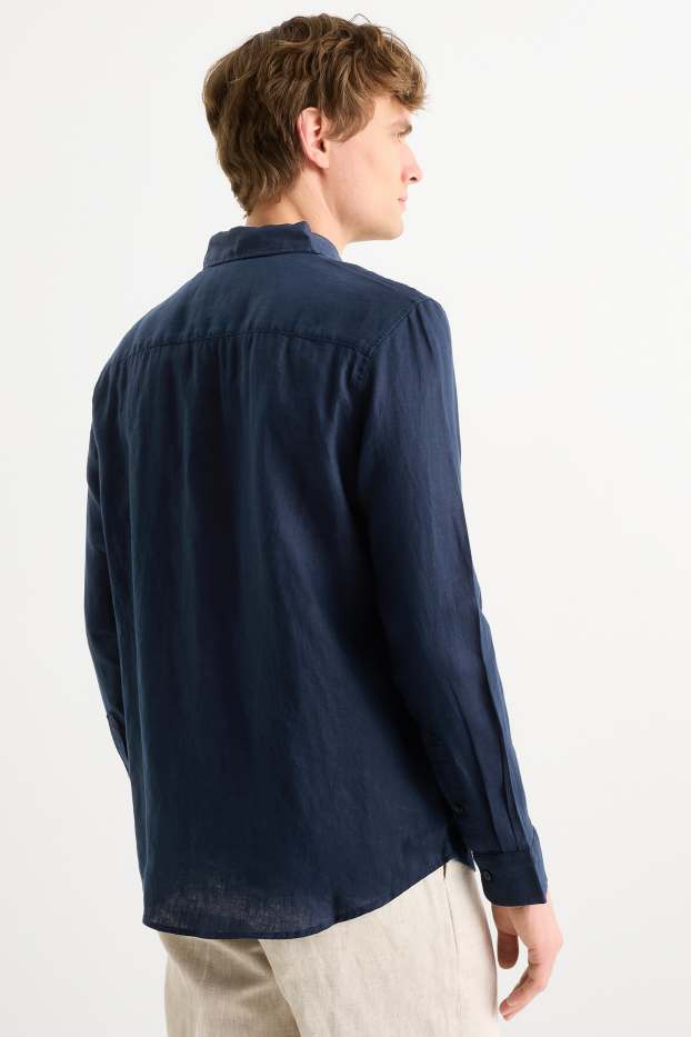 Men - Linen shirt - regular fit - kent collar - dark blue