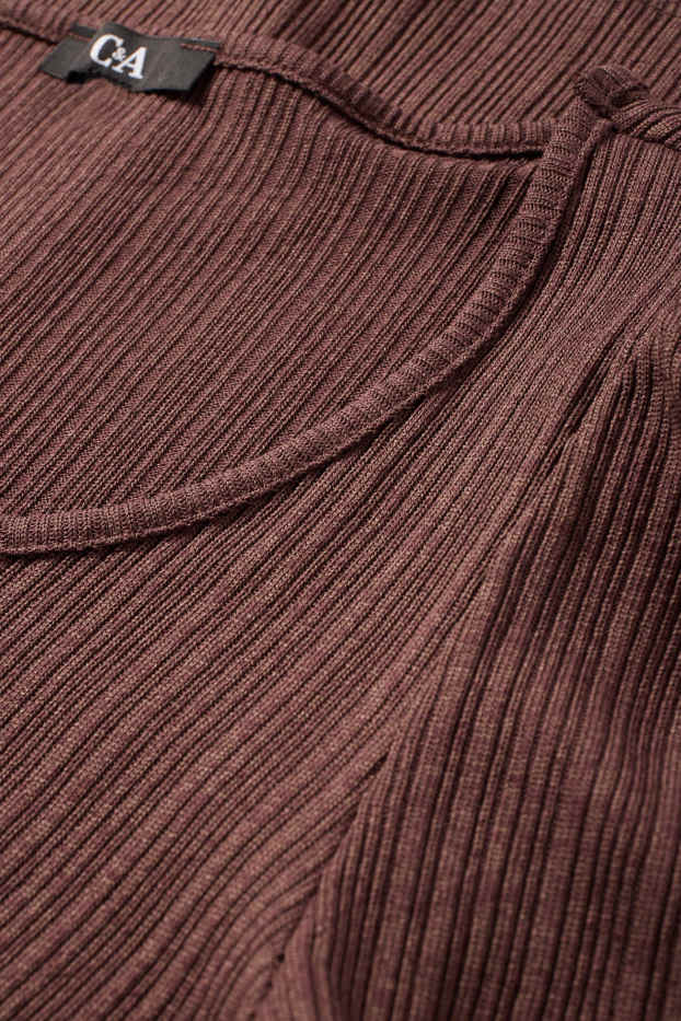 Damen - T-Shirt - Regular Fit - gerippt - dunkelbraun