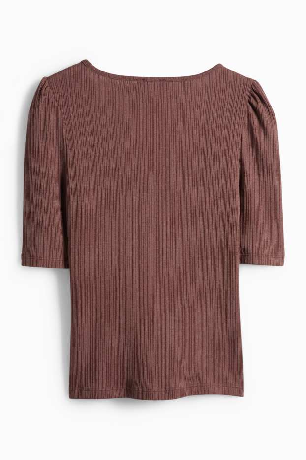 Damen - T-Shirt - Regular Fit - gerippt - dunkelbraun