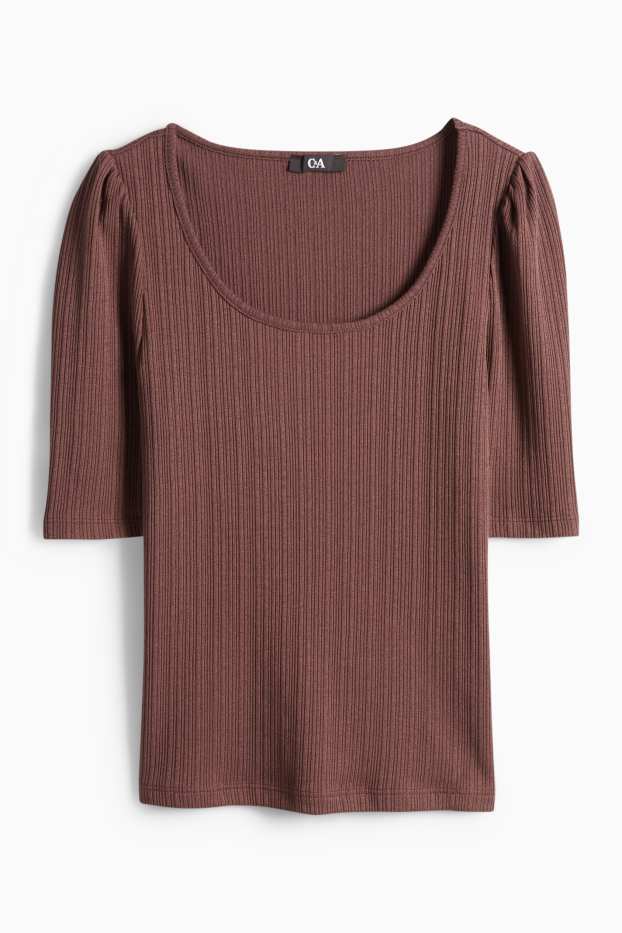 Damen - T-Shirt - Regular Fit - gerippt - dunkelbraun