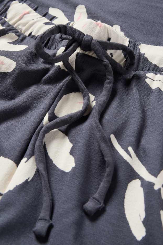 Dames - Pyjamabroek van viscose - gebloemd - donkerblauw / crème wit