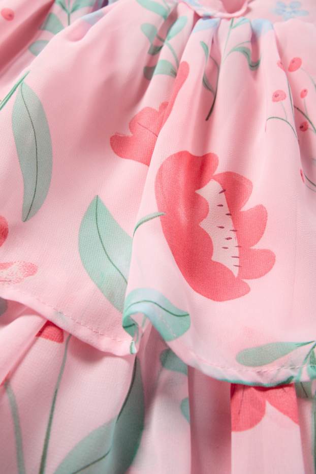 Children Girls - Floral - chiffon dress - rose / red