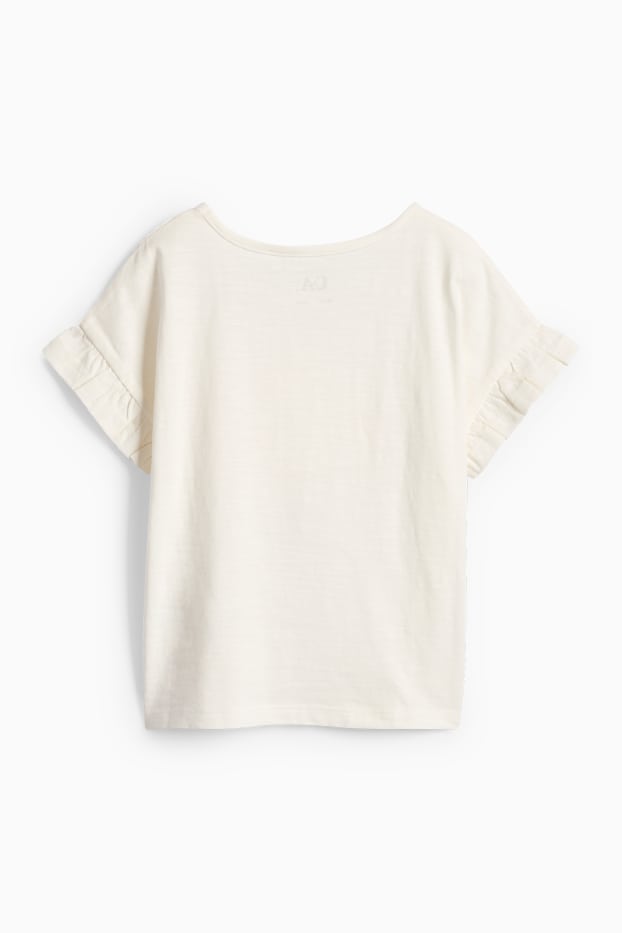 Bambine - Fiore - maglia a maniche corte - effetto brillante - bianco crema