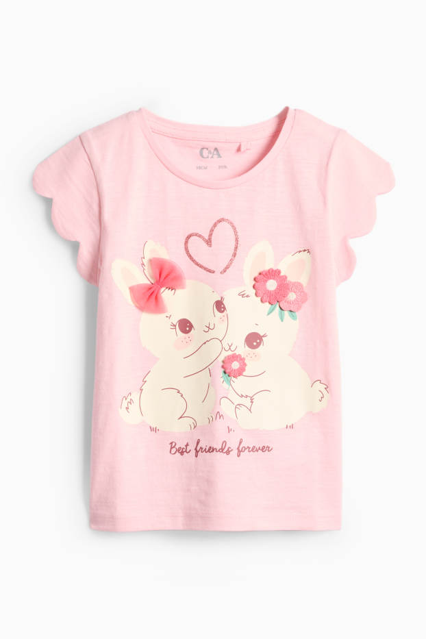 Bambine - Leprotto - maglia a maniche corte - effetto brillante - rosa