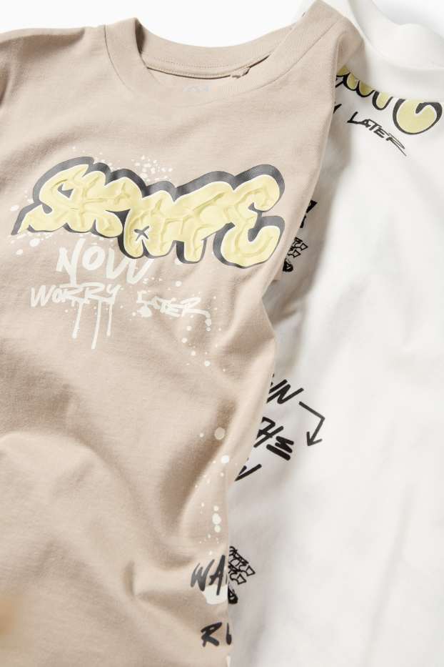 Children Boys - Multipack of 2 - graffiti - short sleeve T-shirt - white / beige