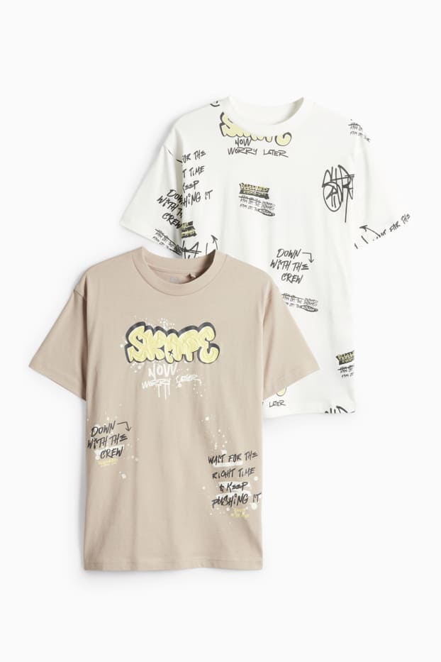 Children Boys - Multipack of 2 - graffiti - short sleeve T-shirt - white / beige