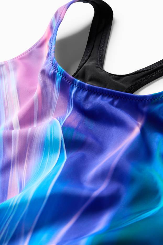 Kinder Mädchen - Badeanzug - LYCRA® XTRA LIFE™ - gemustert - blau  / schwarz