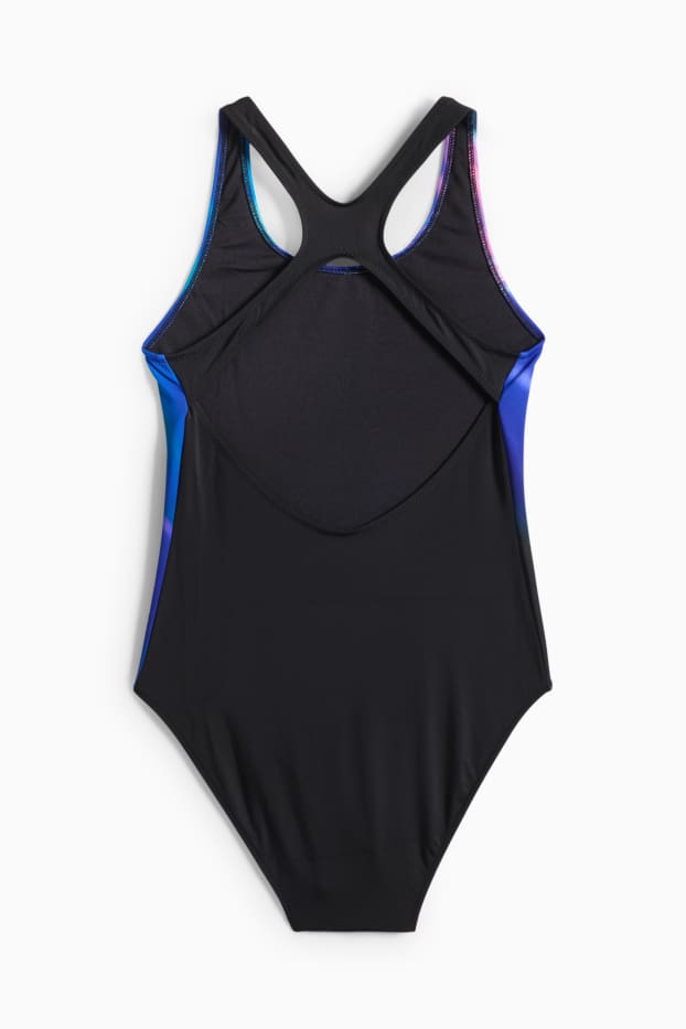 Kinder Mädchen - Badeanzug - LYCRA® XTRA LIFE™ - gemustert - blau  / schwarz