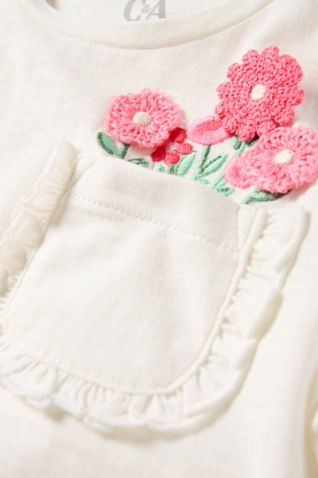 Kinderen: meisjes - Bloem - T-shirt - crème wit