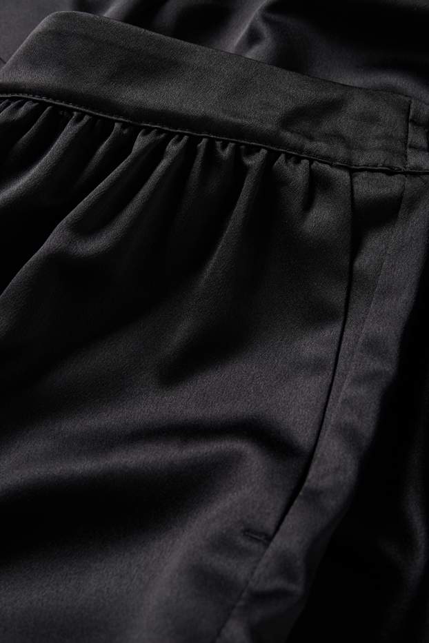 Femei - Pantaloni din satin - talie medie - balloon leg - negru