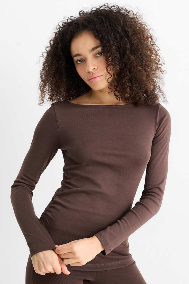 Dames - Longsleeve - slim fit - donkerbruin