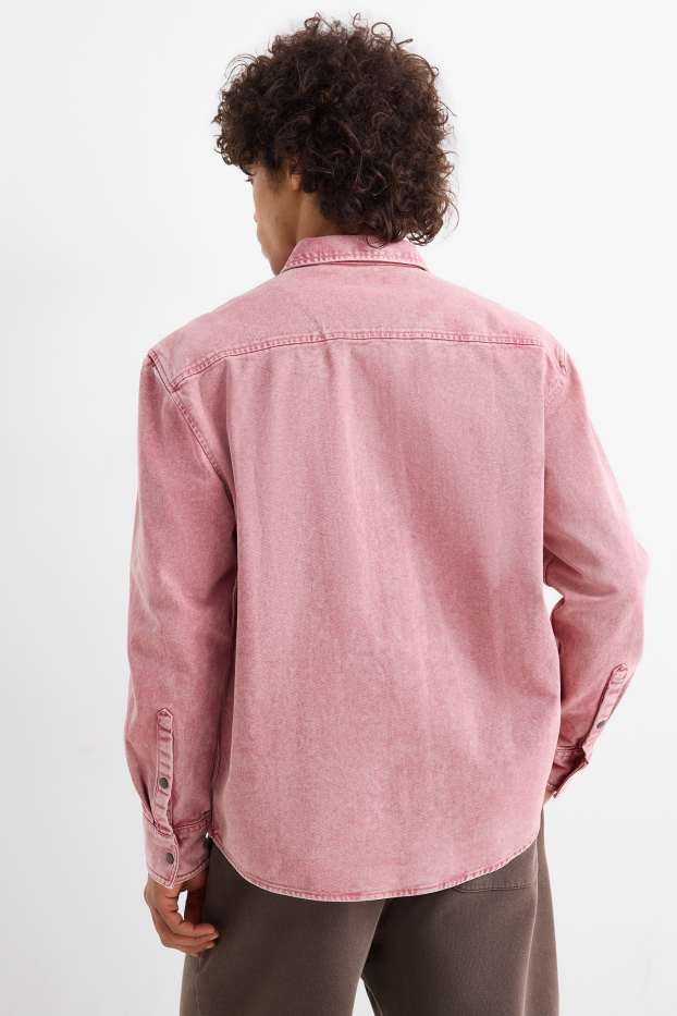 Bărbați - Cămașă din denim - relaxed fit - guler Kent - roz închis