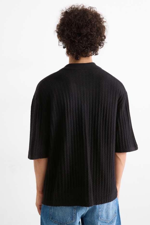 Hommes - Chemise en maille - relaxed fit - col à revers - finition texturée - noir