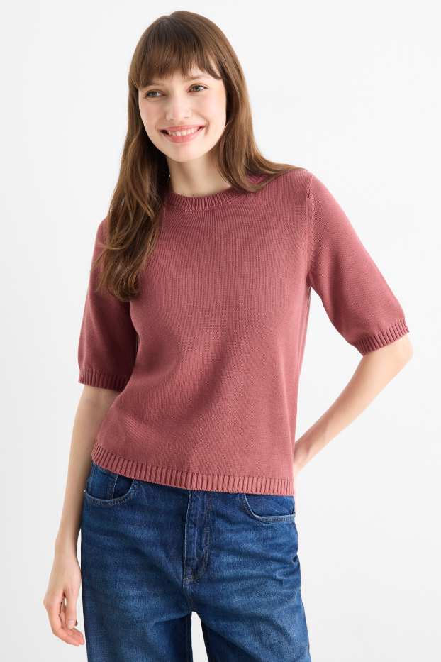 Donna - Maglione - a maniche corte - bordeaux