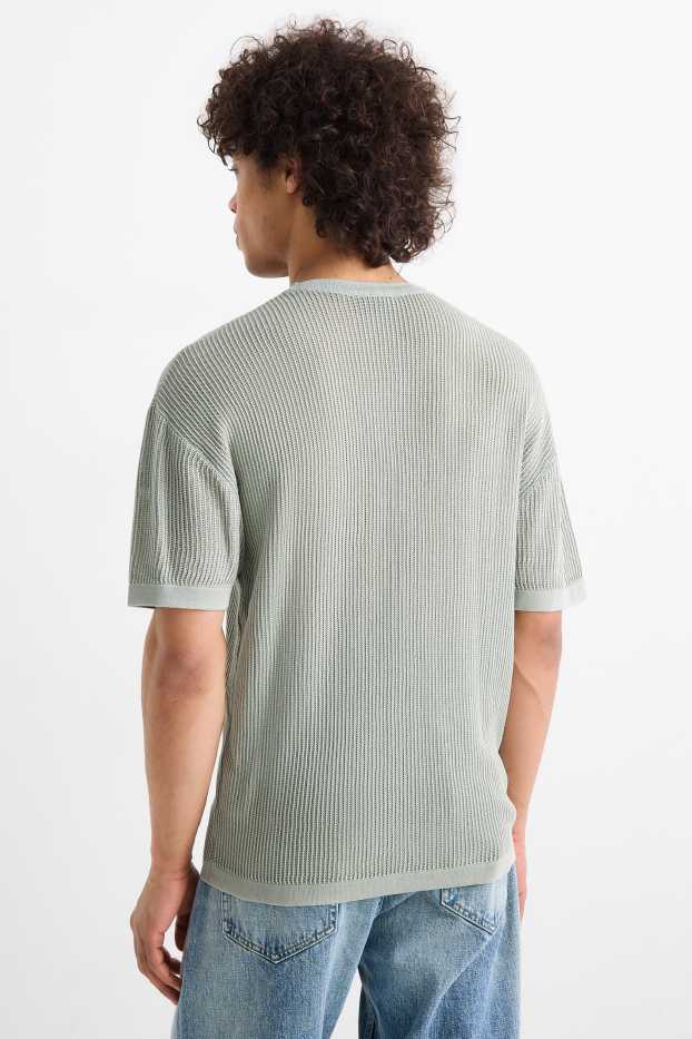 Men - Knitted jumper - short sleeve - ribbed - mint green